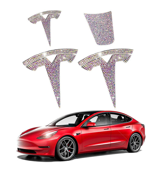 Tesla Model 3 Bling Diamond Tesla Logo Crystal Sticker Logo Caps DIY Decorative for Steering Wheel and Trunk Decoration