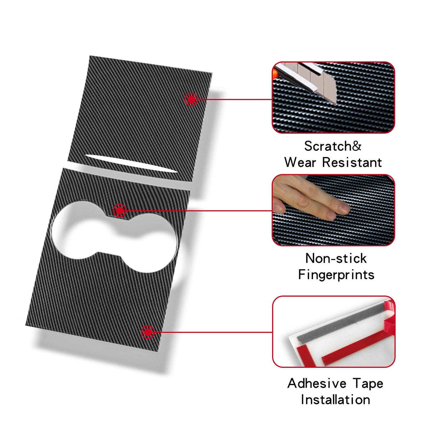 Center Console Cover for 2021 Tesla Model 3 Model Y Accessories ABS & Stainless Steel Car Accessories Interior Decoration Wrap(Glossy Carbon Fiber)