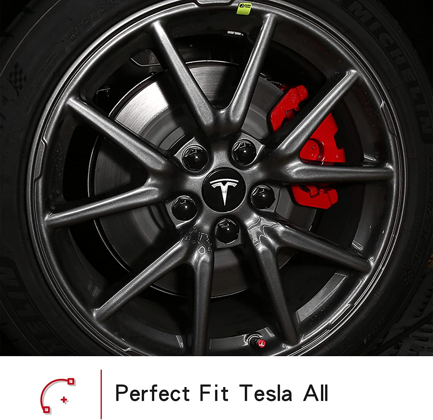 Tesla Model 3 Wheel Cap Kit Center Cap Lug Nut Cover Fit for Model Y Model S Model X Car Accessories White&Black (4 Hub Center Cap + 20 Lug Nut Cover)