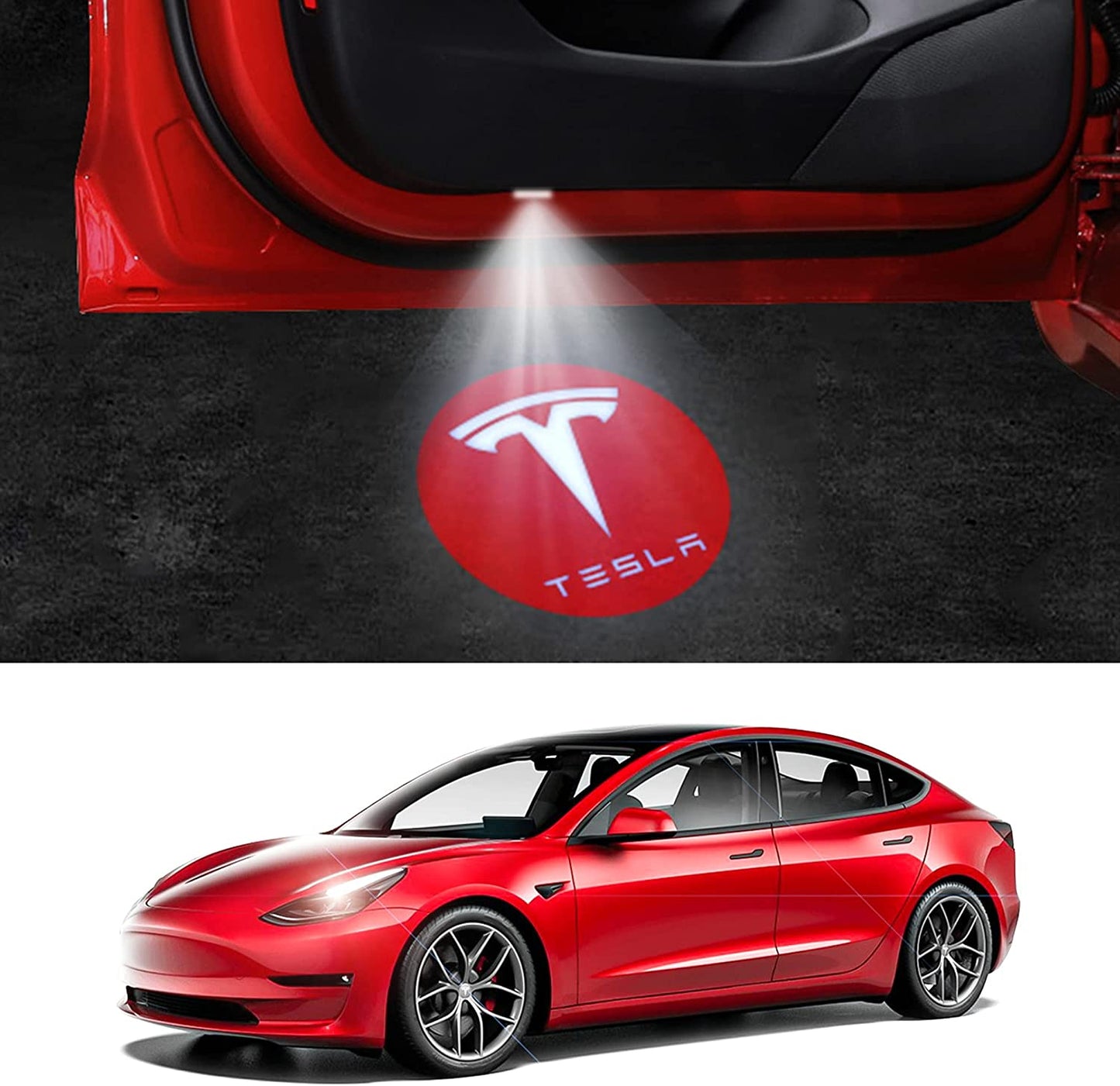 Tesla Model 3 LED Logo Projector Puddle Lights,Model 3/Y/S/X Car Door Light Accessories 2 Pack(Tesla with Circle)