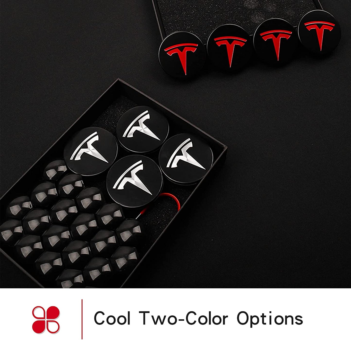 Tesla Model 3 Wheel Cap Kit Center Cap Lug Nut Cover Fit for Model Y Model S Model X Car Accessories White&Black (4 Hub Center Cap + 20 Lug Nut Cover)