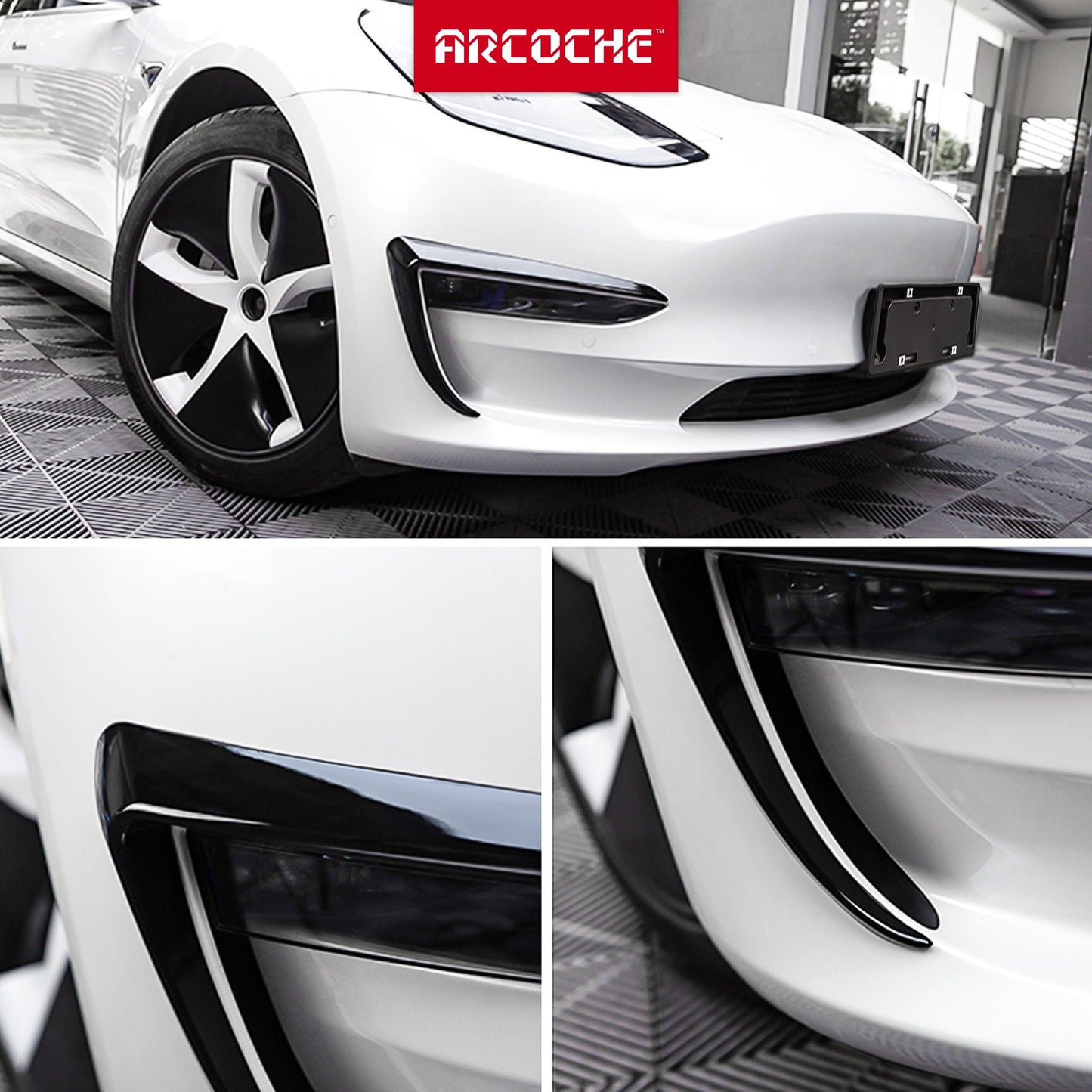 Tesla Model 3 Front Fog Light Trim Cover Fog Lamp Frame Blade Trim Eyebrow Spoiler for All Model 3
