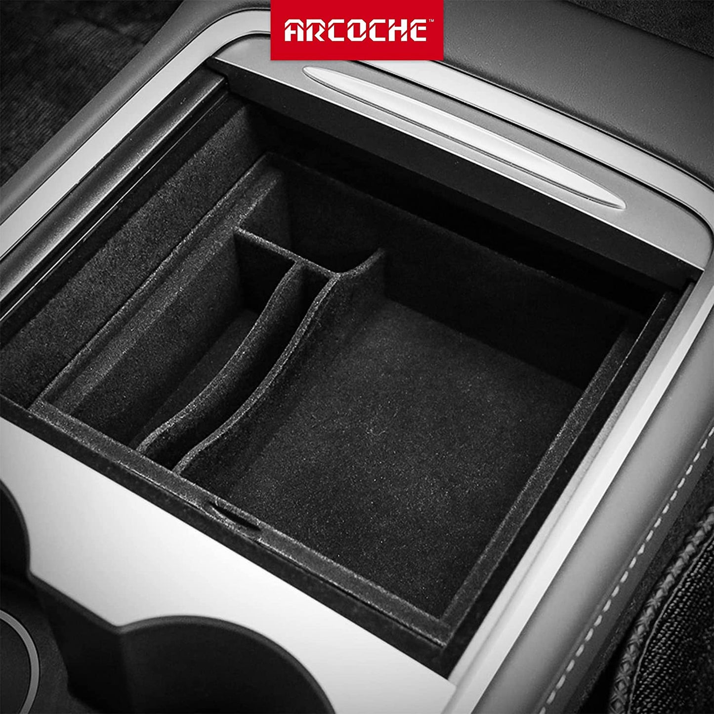 Model 3 Model Y Center Console Organizer, Armrest Flocked Storage Box, 2021 Tesla Model 3 Model Y Accessory