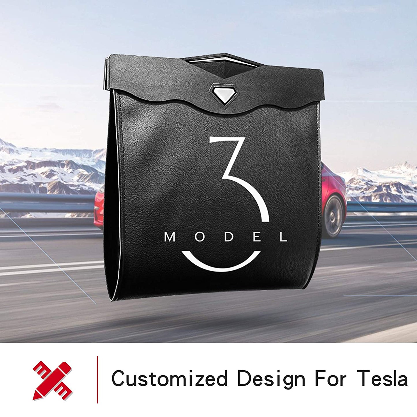 Tesla Model 3 Trash Can Accessories for Back Seat Garbage Bag with Hanging Magnetic Buckle Waterproof(2 Pack)