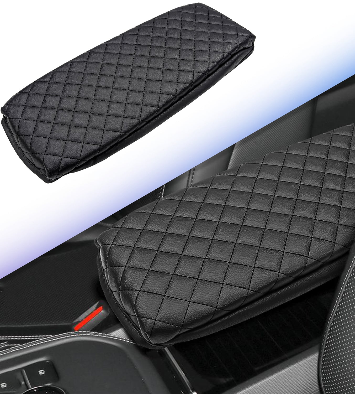 Car Center Console Armrest Cover, for Mustang Mach E Accessories, PU Leather Armrest Cushion Protector Console Lid Cover (Black)