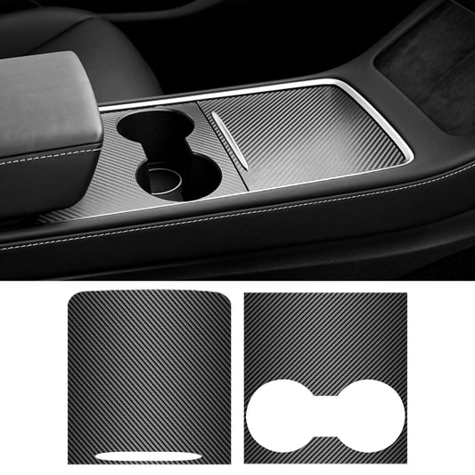 Center Console Cover for 2021 Tesla Model 3 Model Y Accessories ABS & Stainless Steel Car Accessories Interior Decoration Wrap(Glossy Carbon Fiber)