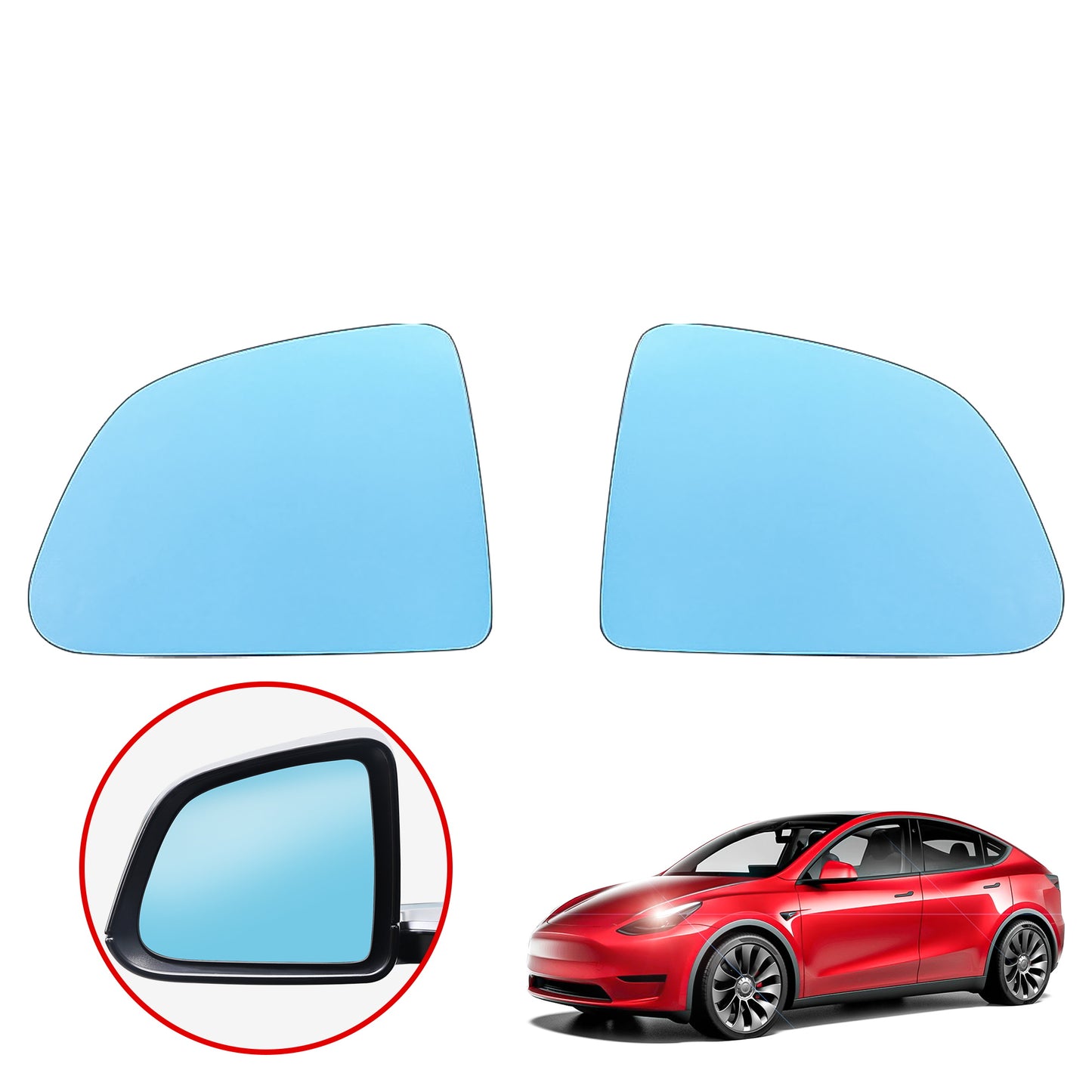 Arcoche Side Mirror for Tesla Model 3/Model y Rear View Mirror with Anti Glare Panoramic Blue Glass Lens and Heat defogging (1 Pair)