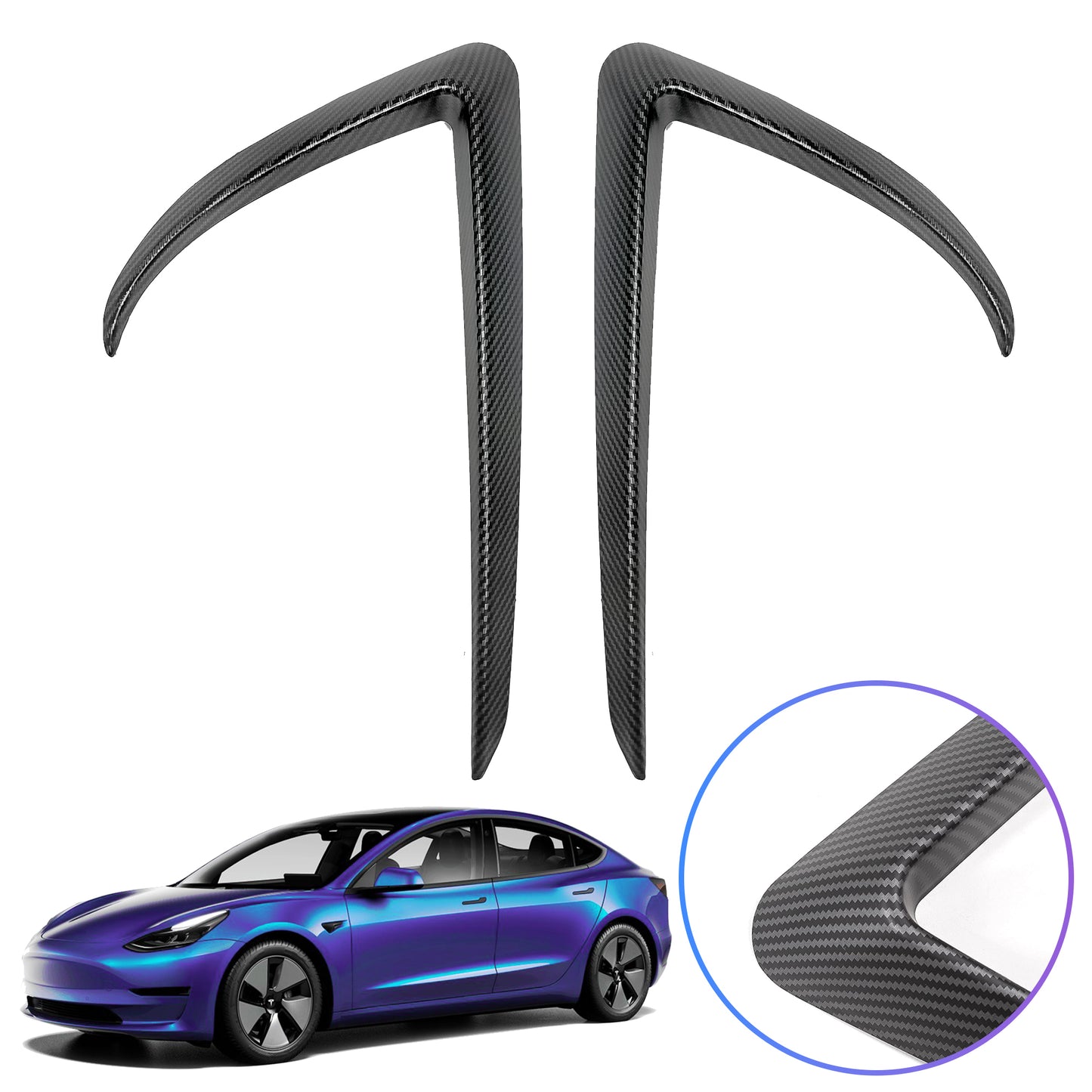 Tesla Model 3 Front Fog Light Trim Cover Fog Lamp Frame Blade Trim Eyebrow Spoiler for All Model 3