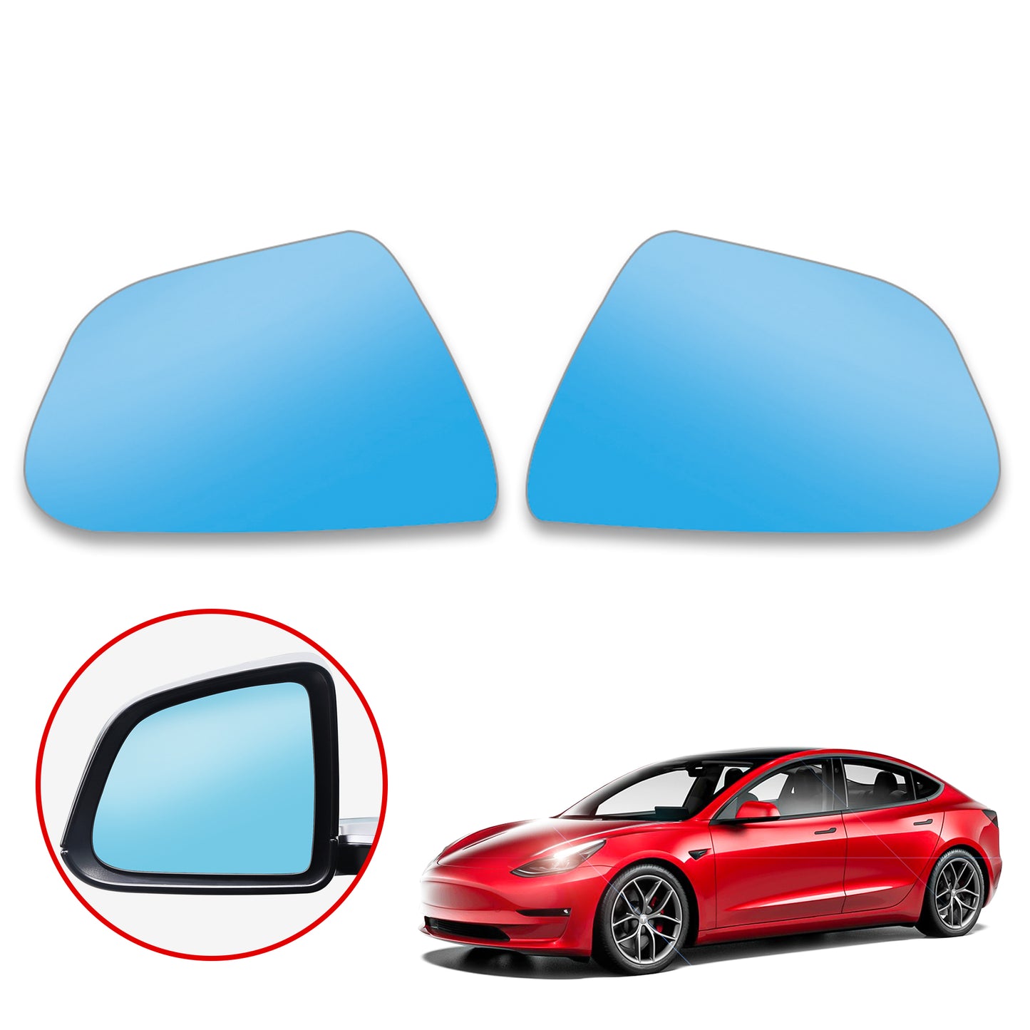Arcoche Side Mirror for Tesla Model 3/Model y Rear View Mirror with Anti Glare Panoramic Blue Glass Lens and Heat defogging (1 Pair)