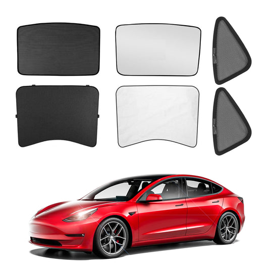 Arcoche Tesla Model 3 Sunshades Glass Roof and Half Rear Window Sunshade Foldable with UV/Heat Insulation Film Cover Set (6Pcs)