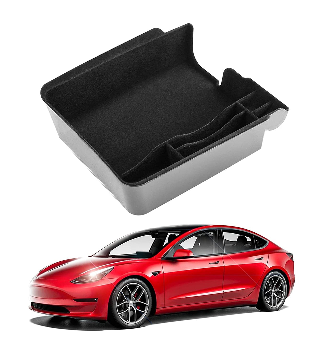 Model 3 Model Y Center Console Organizer, Armrest Flocked Storage Box, 2021 Tesla Model 3 Model Y Accessory