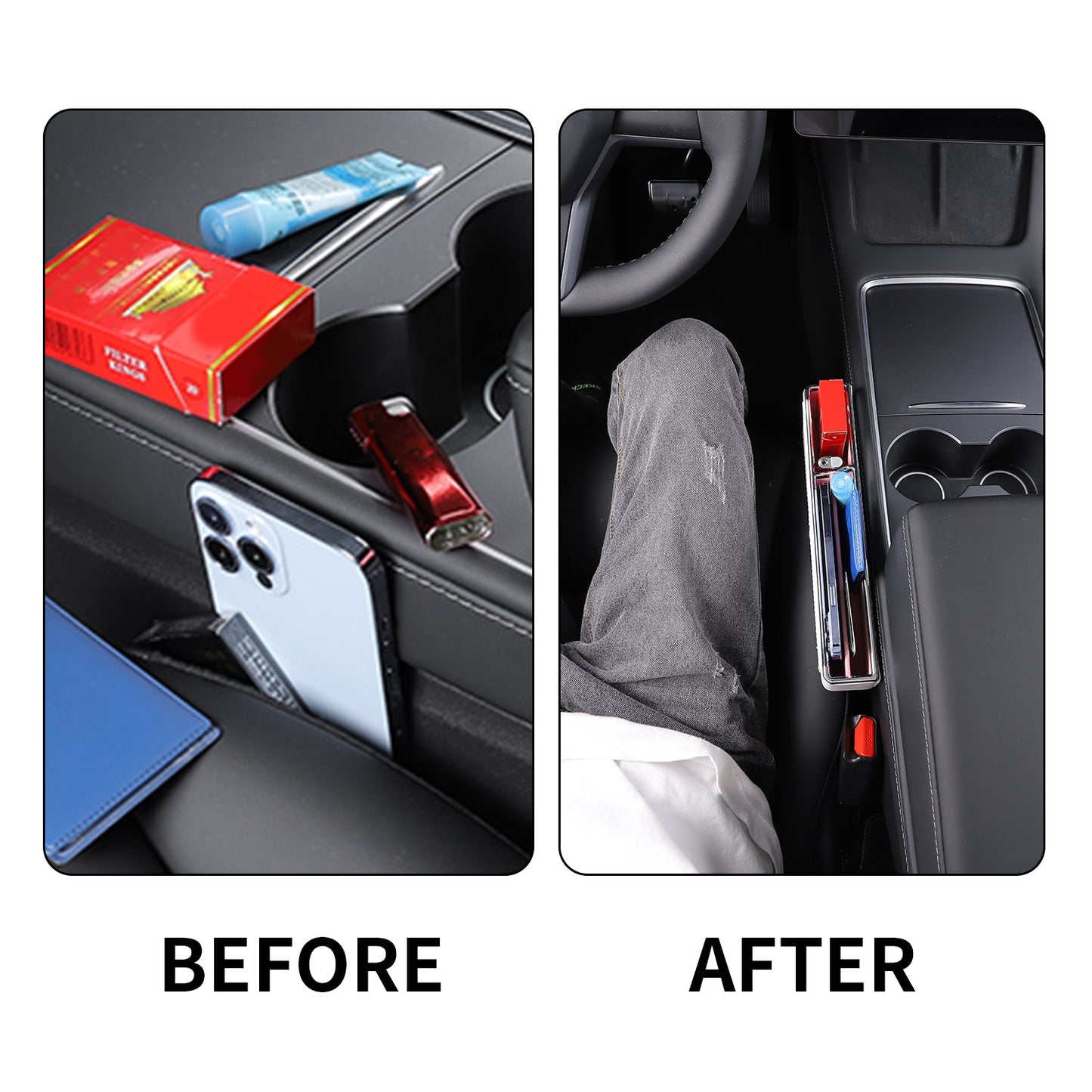 Car Seat Gap Filler Organizer, Full Leather Console Organizer for 2017-2022 Model 3/Y Accessories