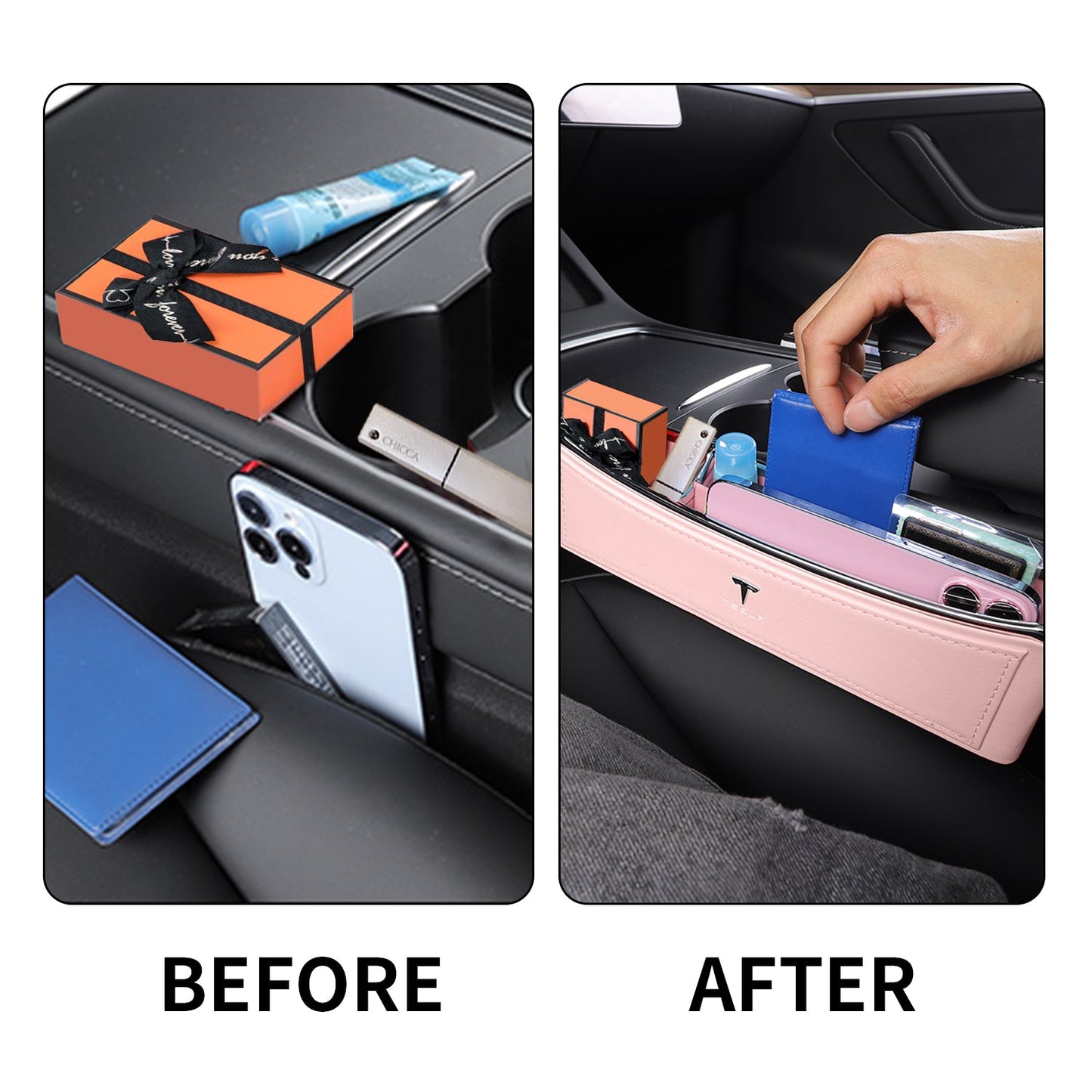 Car Seat Gap Filler Organizer, Full Leather Console Organizer for 2017-2022 Model 3/Y Accessories