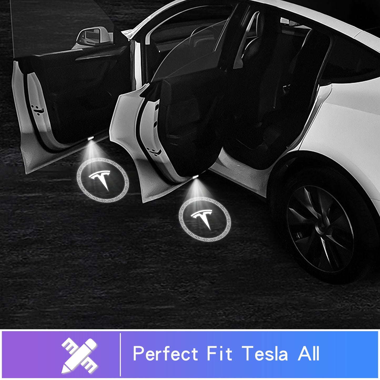 Tesla Model 3 LED Logo Projector Puddle Lights, Model 3/Y/S/X Car Door Light Accessories 2 PCS(Circle White)