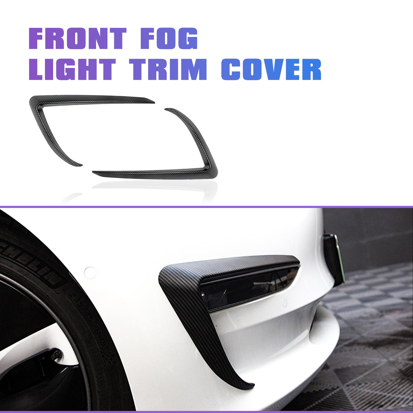 Tesla Model 3 Front Fog Light Trim Cover Fog Lamp Frame Blade Trim Eyebrow Spoiler for All Model 3