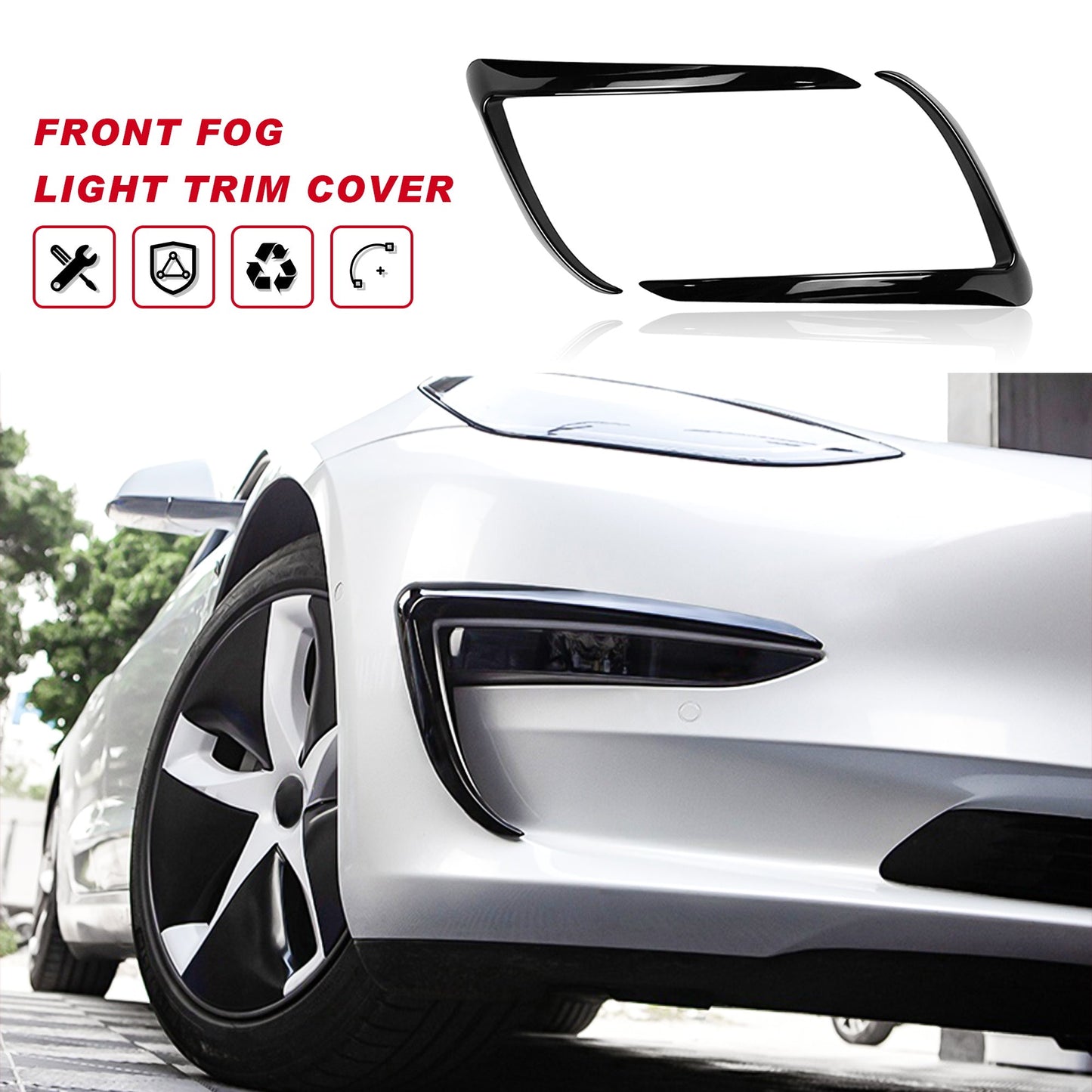 Tesla Model 3 Front Fog Light Trim Cover Fog Lamp Frame Blade Trim Eyebrow Spoiler for All Model 3