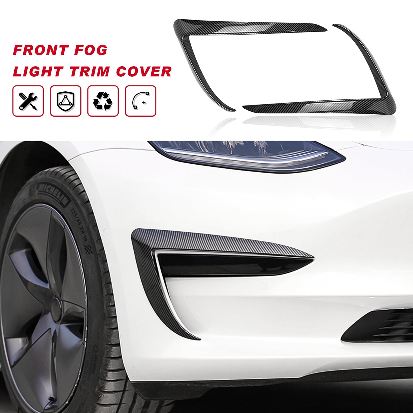 Tesla Model 3 Front Fog Light Trim Cover Fog Lamp Frame Blade Trim Eyebrow Spoiler for All Model 3