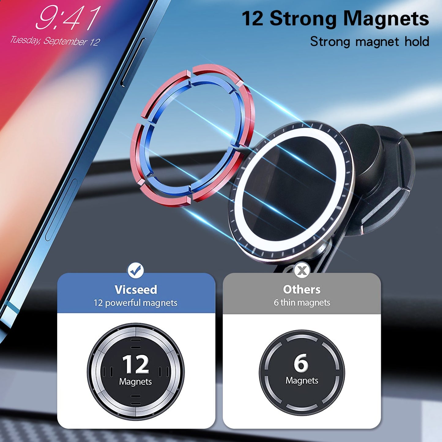 Tesla Model 3 Model Y Magnetic Phone Mount Car Phone Holder Compatible with MagSafe Invisible Foldaway for Screen