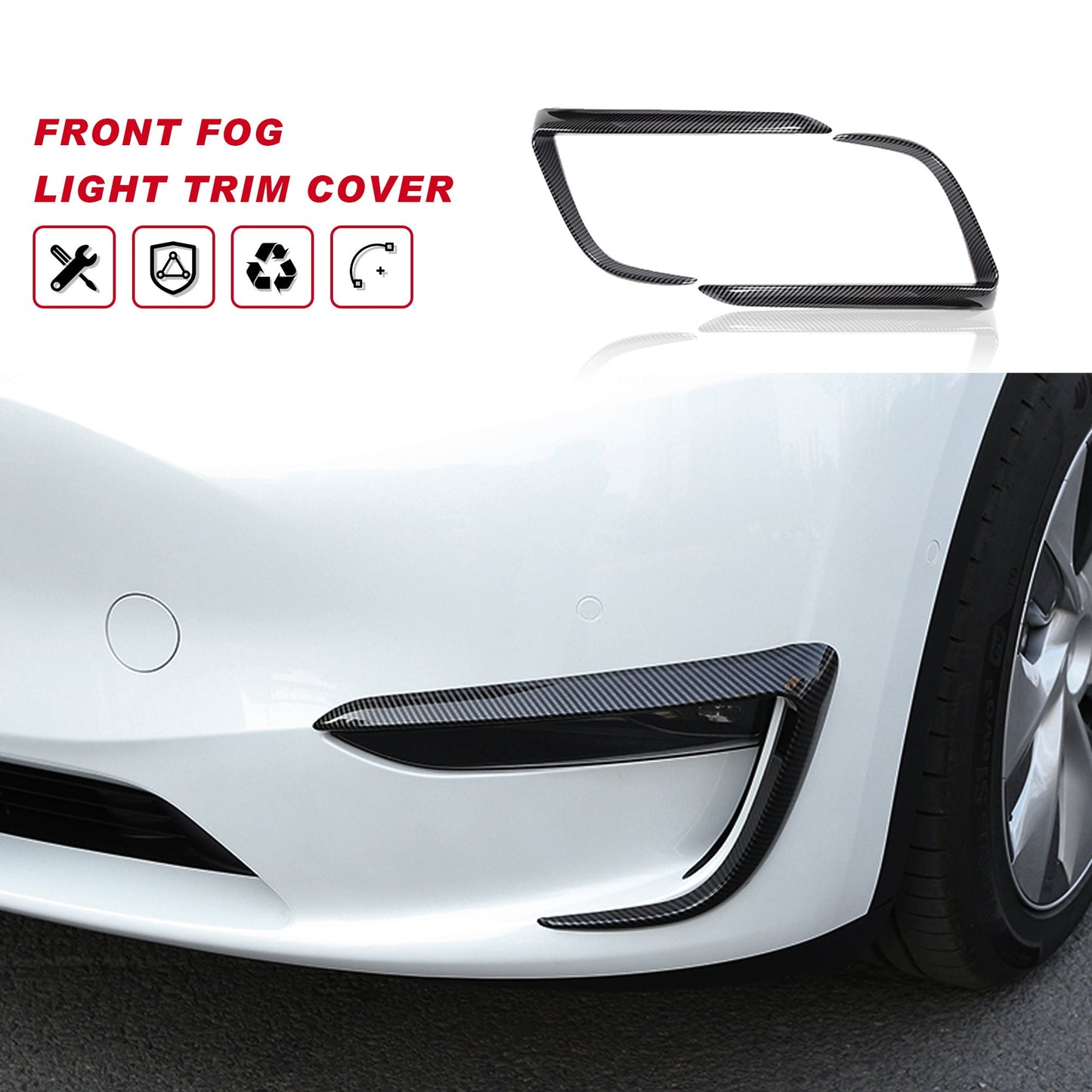 Front Fog Light Trim Cover Fog Lamp Frame Blade Trim Eyebrow Spoiler External Decoration Accessories for 2020 2021 Model Y (Glossy Carbon Fiber)