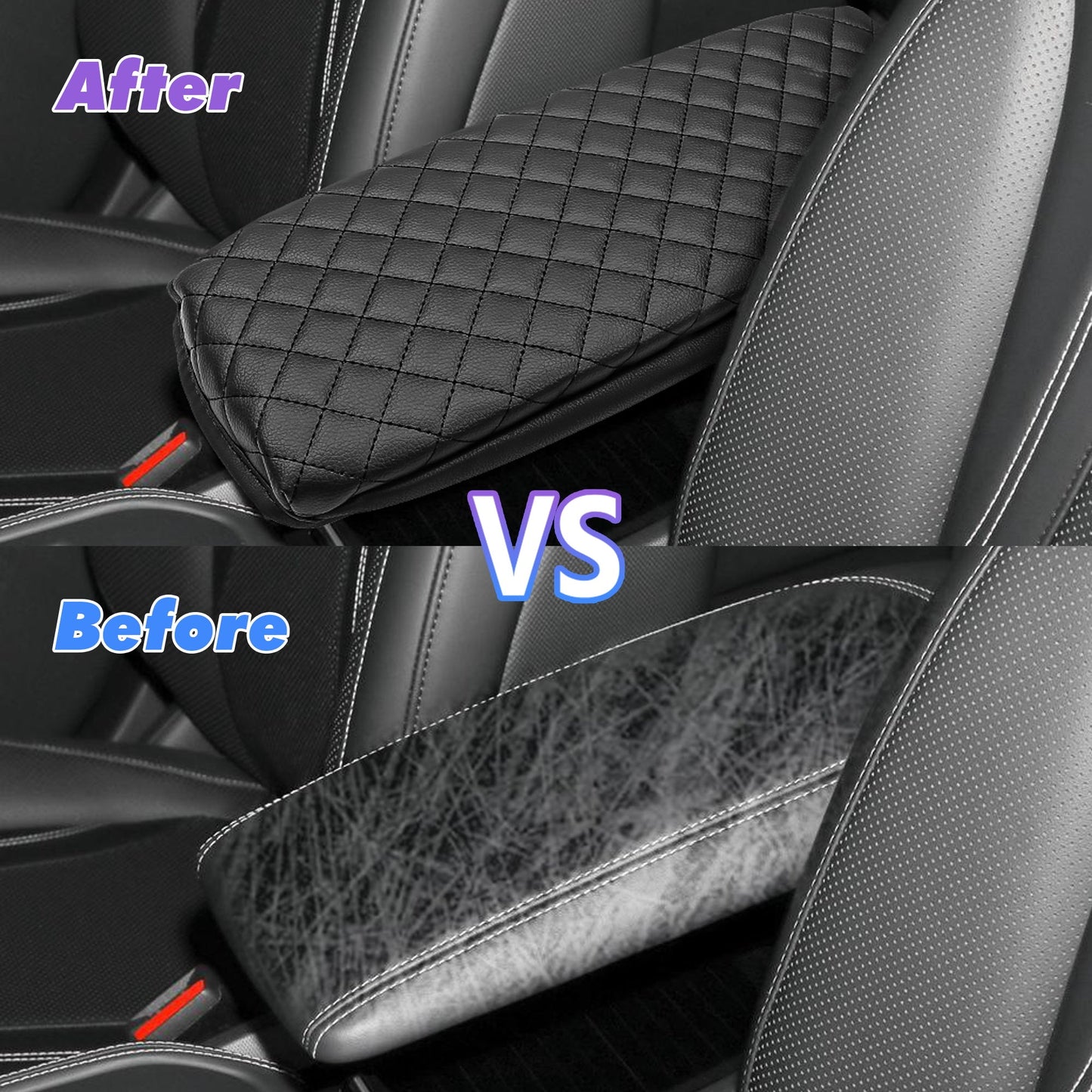 Car Center Console Armrest Cover, for Mustang Mach E Accessories, PU Leather Armrest Cushion Protector Console Lid Cover (Black)