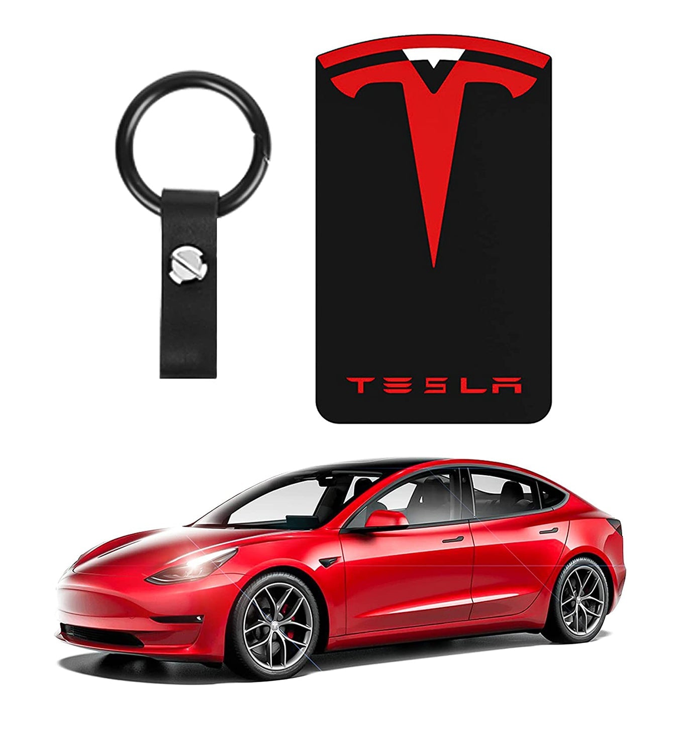 Tesla Key Card Holder Keychain for Tesla Model 3 Model Y Silicone Key Chain Logo Pattern Car Accessories Black&Red.