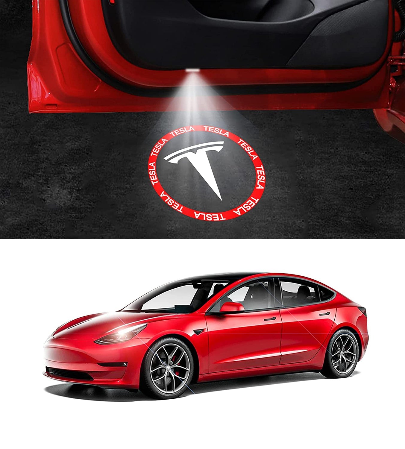 Tesla Model 3 LED Logo Projector Puddle Lights,Model 3/Y/S/X Car Door Light Accessories 2 Pack(Tesla with Circle)