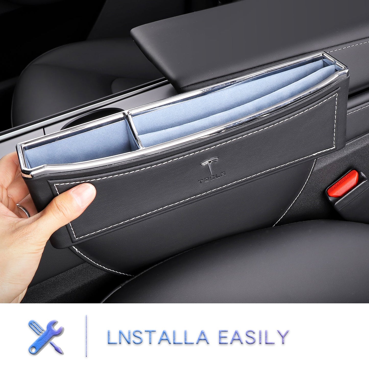 Car Seat Gap Filler Organizer, Full Leather Console Organizer for 2017-2022 Model 3/Y Accessories