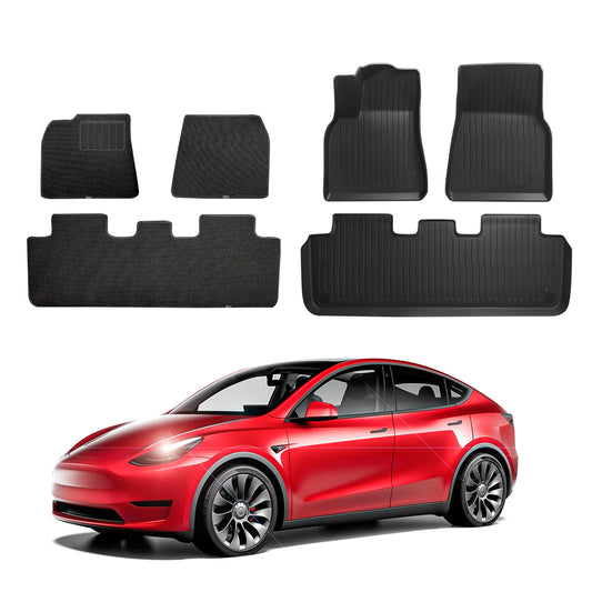 Arcoche Floor Mats with TPE + Loop Pile for All Weather Anti-Slip Waterproof for 2016-2022 Model 3/Y (6 Pcs)