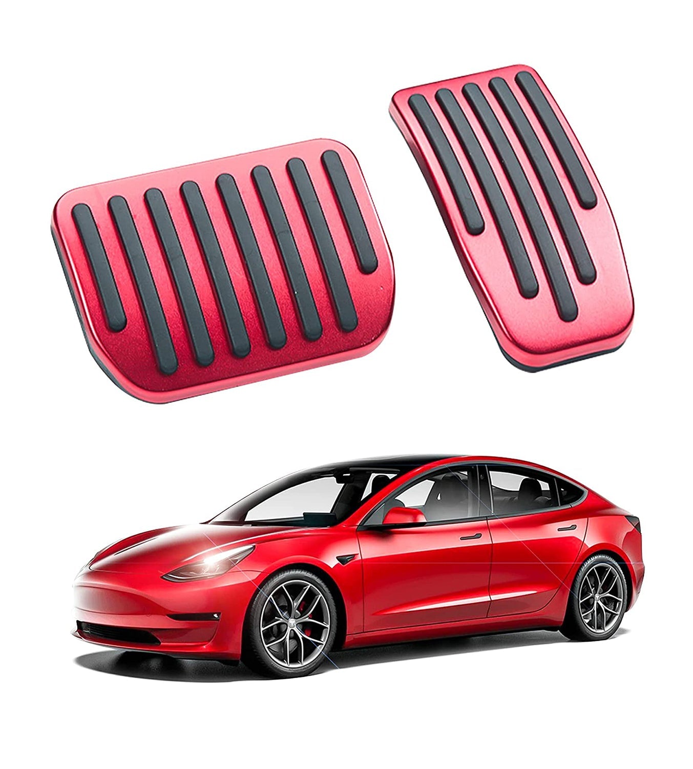 Tesla Model 3 Pedal Pad Cover Set Model 3&Y Accessories Matte Red Performance Non-Slip Foot Pedals