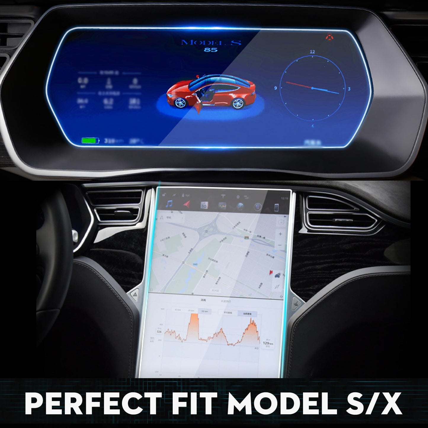 Model S/X Center Screen Protector 17" Dashboard and Center Control Touchscreen Car Navigation (1 x Dash Panel & 1 x Center Screen Film)