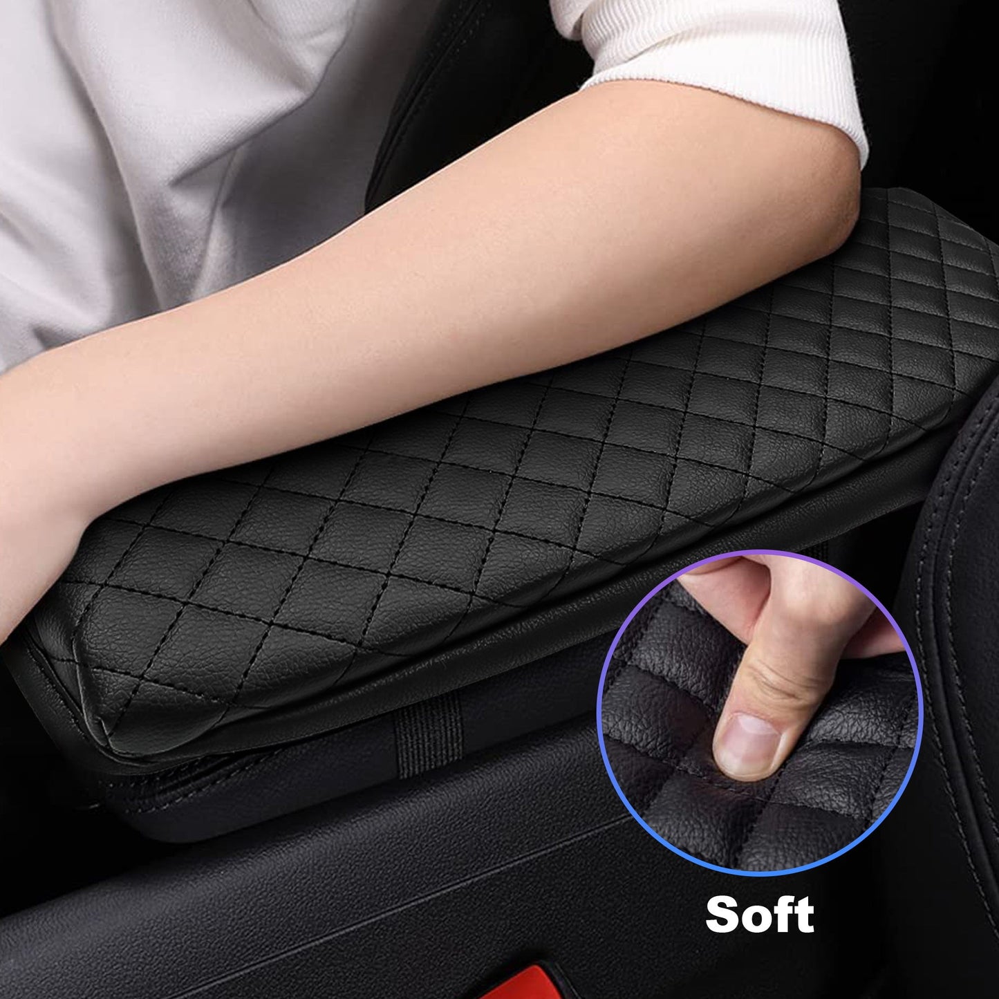 Car Center Console Armrest Cover, for Mustang Mach E Accessories, PU Leather Armrest Cushion Protector Console Lid Cover (Black)