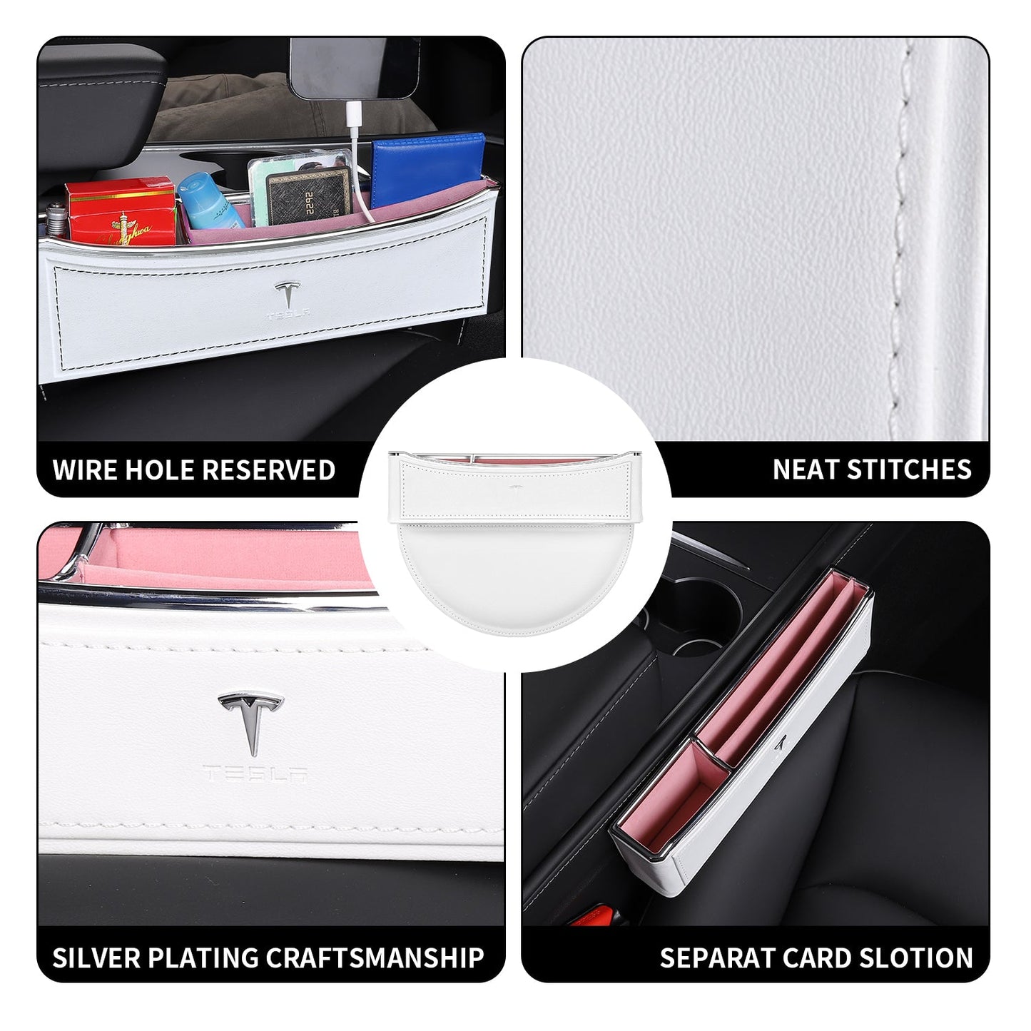 Car Seat Gap Filler Organizer, Full Leather Console Organizer for 2017-2022 Model 3/Y Accessories