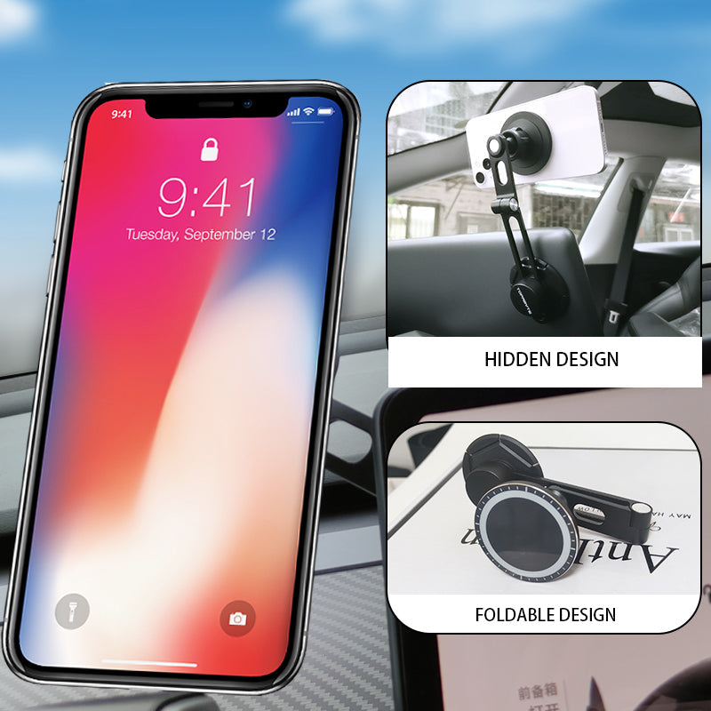 Tesla Model 3 Model Y Magnetic Phone Mount Car Phone Holder Compatible with MagSafe Invisible Foldaway for Screen