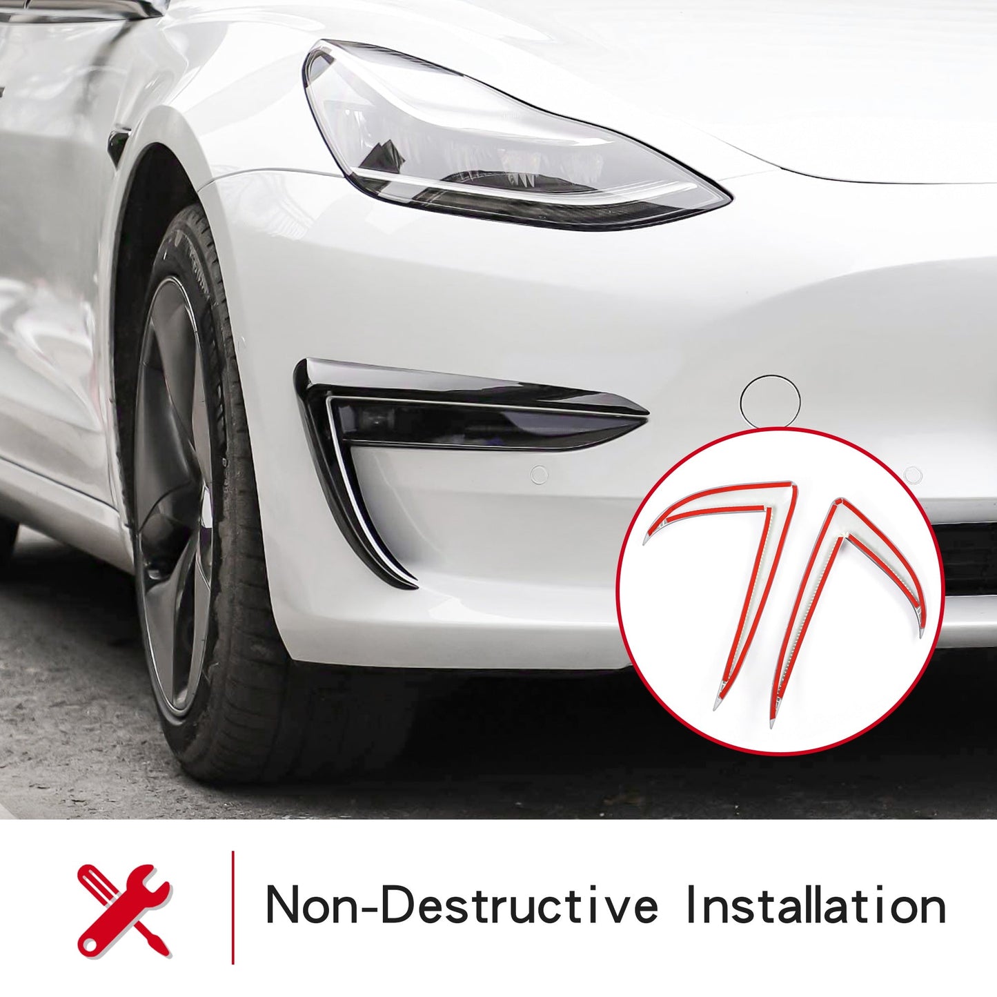 Tesla Model 3 Front Fog Light Trim Cover Fog Lamp Frame Blade Trim Eyebrow Spoiler for All Model 3