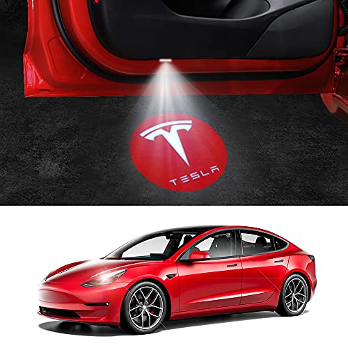 Tesla Model 3 LED Logo Projector Puddle Lights,Model 3/Y/S/X Car Door Light Accessories 2 Pack(Tesla with Circle)