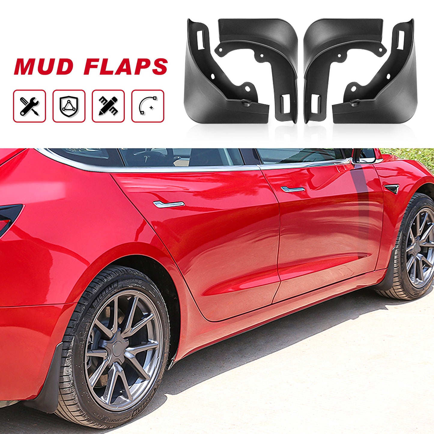 Tesla Model Y Mud Flaps Splash Guards No Drilling Tesla Model Y Accessories(Set of 4)