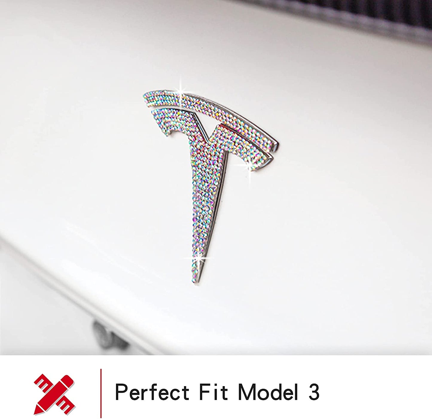 Tesla Model 3 Bling Diamond Tesla Logo Crystal Sticker Logo Caps DIY Decorative for Steering Wheel and Trunk Decoration