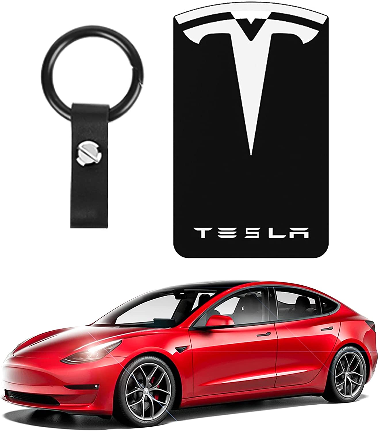 Tesla Key Card Holder Keychain for Tesla Model 3 Model Y Silicone Key Chain Logo Pattern Car Accessories Black&Red.