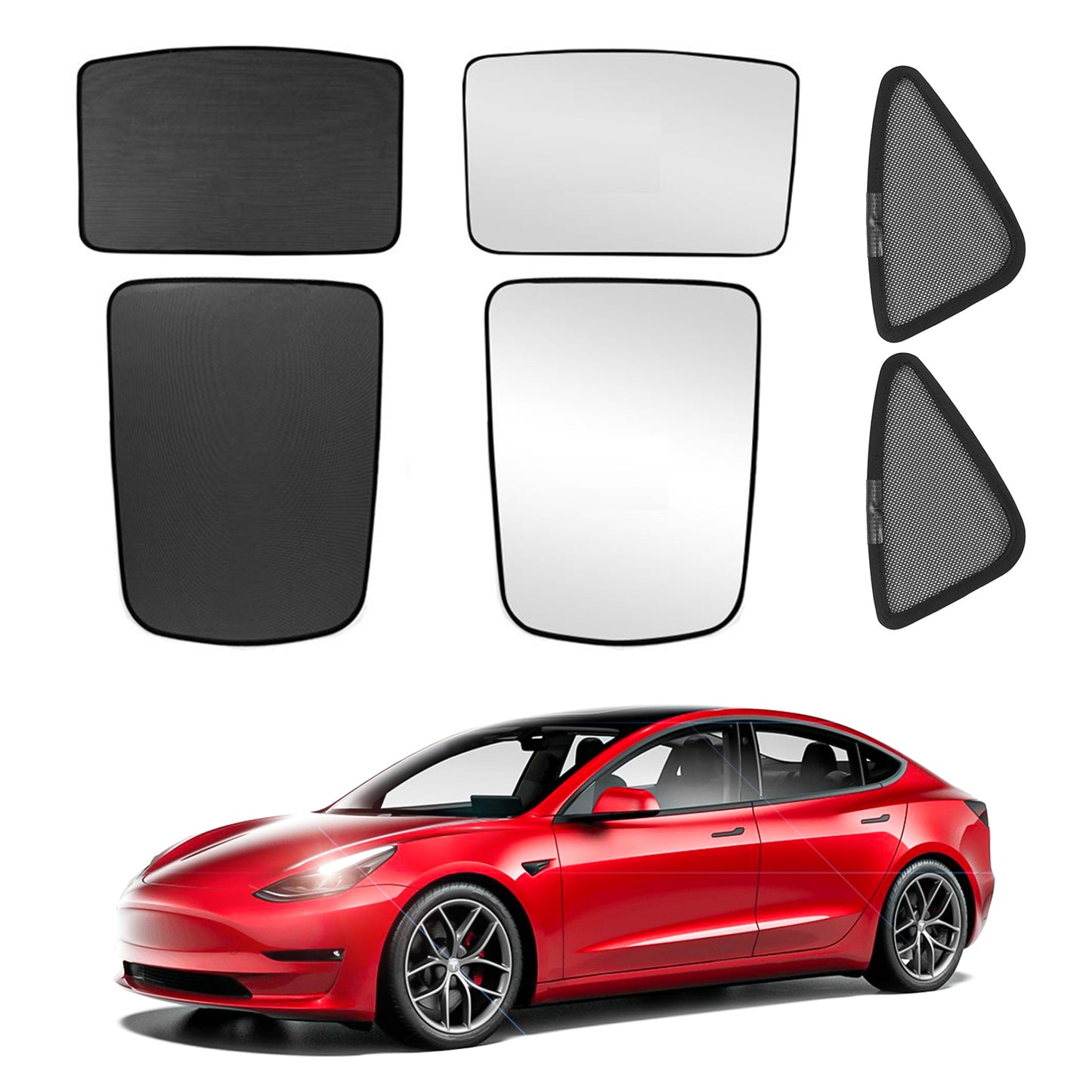 Arcoche Tesla Model 3 Sunshades Glass Roof and Half Rear Window Sunshade Foldable with UV/Heat Insulation Film Cover Set (6Pcs)