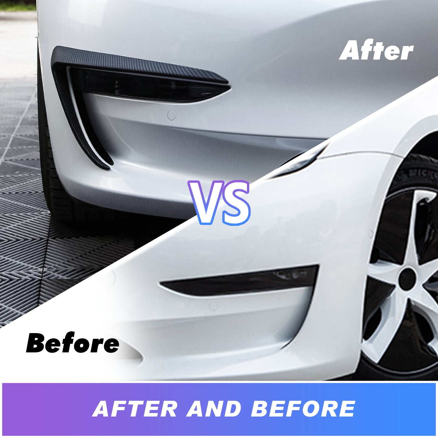 Tesla Model 3 Front Fog Light Trim Cover Fog Lamp Frame Blade Trim Eyebrow Spoiler for All Model 3