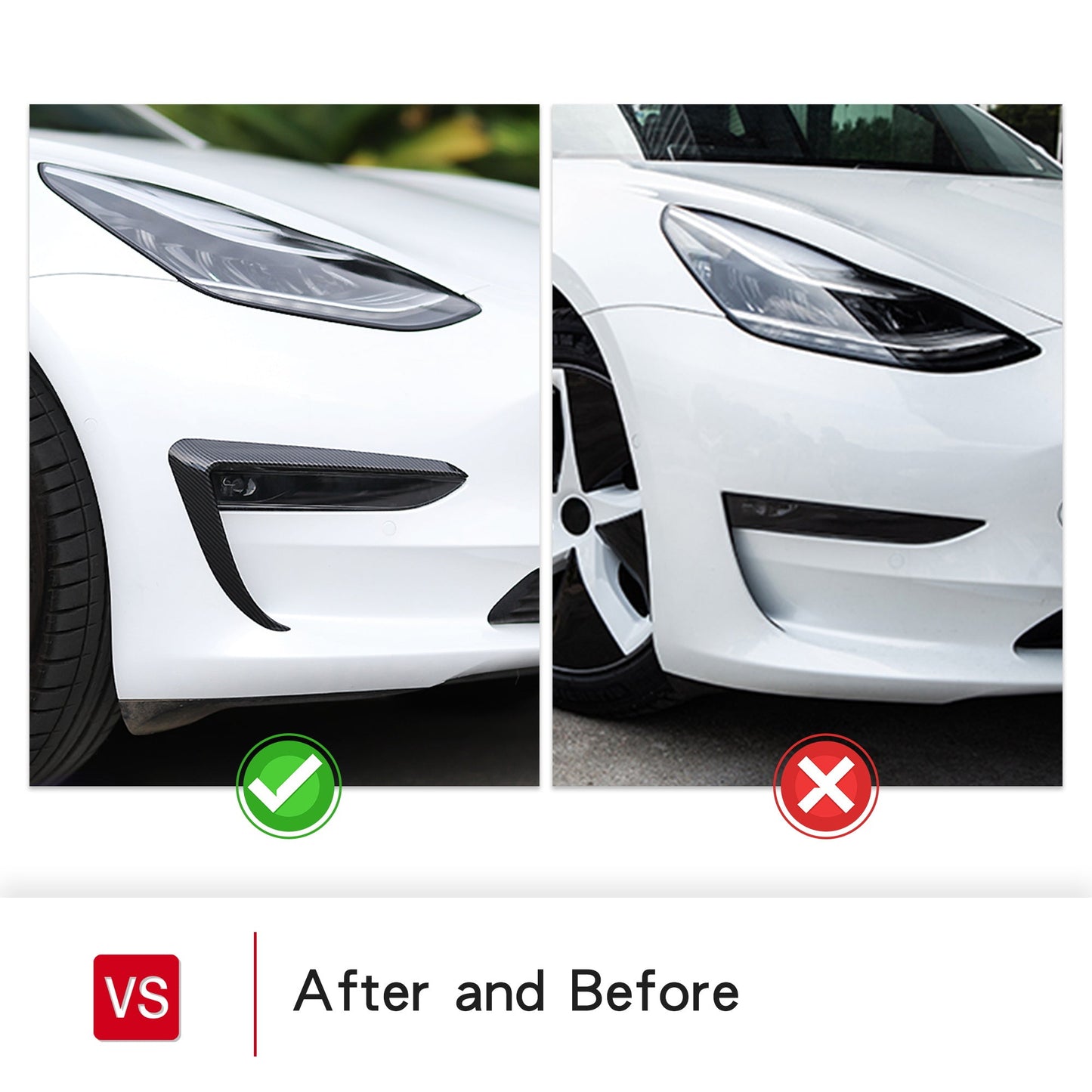 Tesla Model 3 Front Fog Light Trim Cover Fog Lamp Frame Blade Trim Eyebrow Spoiler for All Model 3