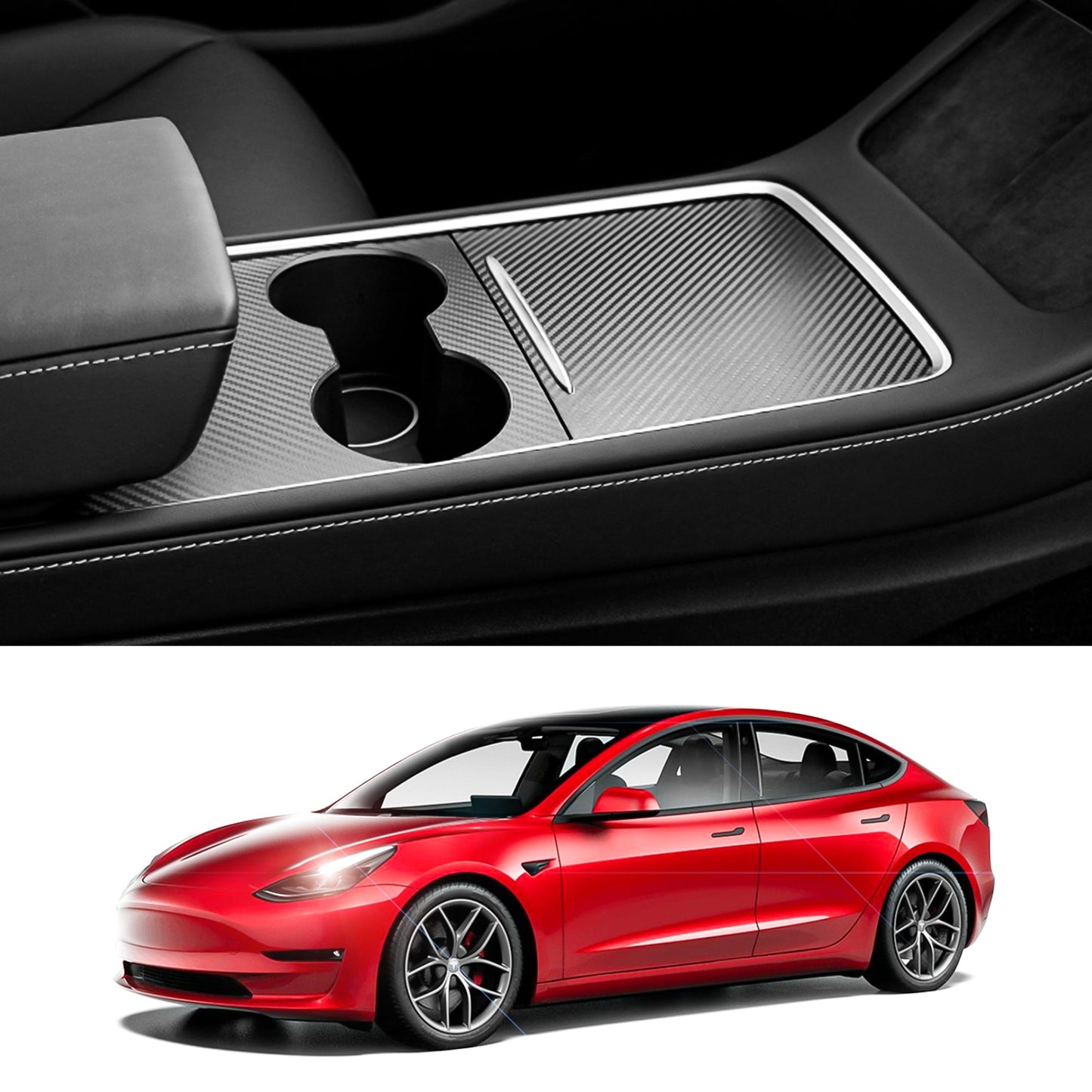 Tesla Model 3 Center Console Armrest Panel Box Cover Modification Accessories Decoration Custom Fit 2021 Model 3/Y (Carbon Fiber)