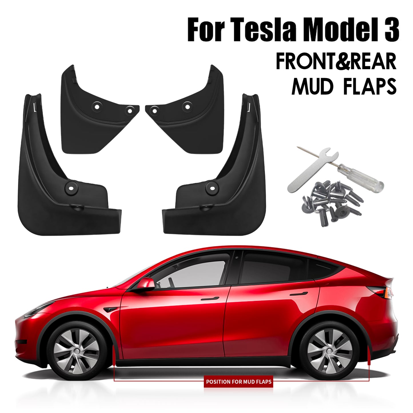 Arcoche Tesla Model 3 Mud Flaps fit 2021 - 2022 Accessories for Fender Splash Guards without Drilling (Set of Four, Matte Black)