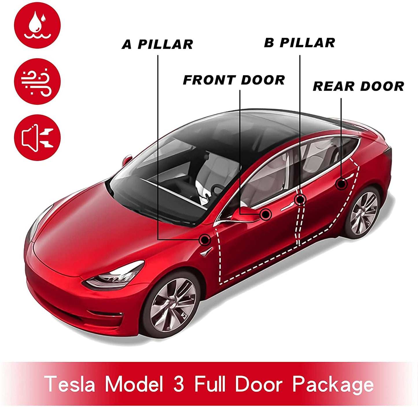 Tesla Model 3 Door Seal Kit Soundproof Strip Sound Reduction Kit Rubber Weather Draft Seal Strip