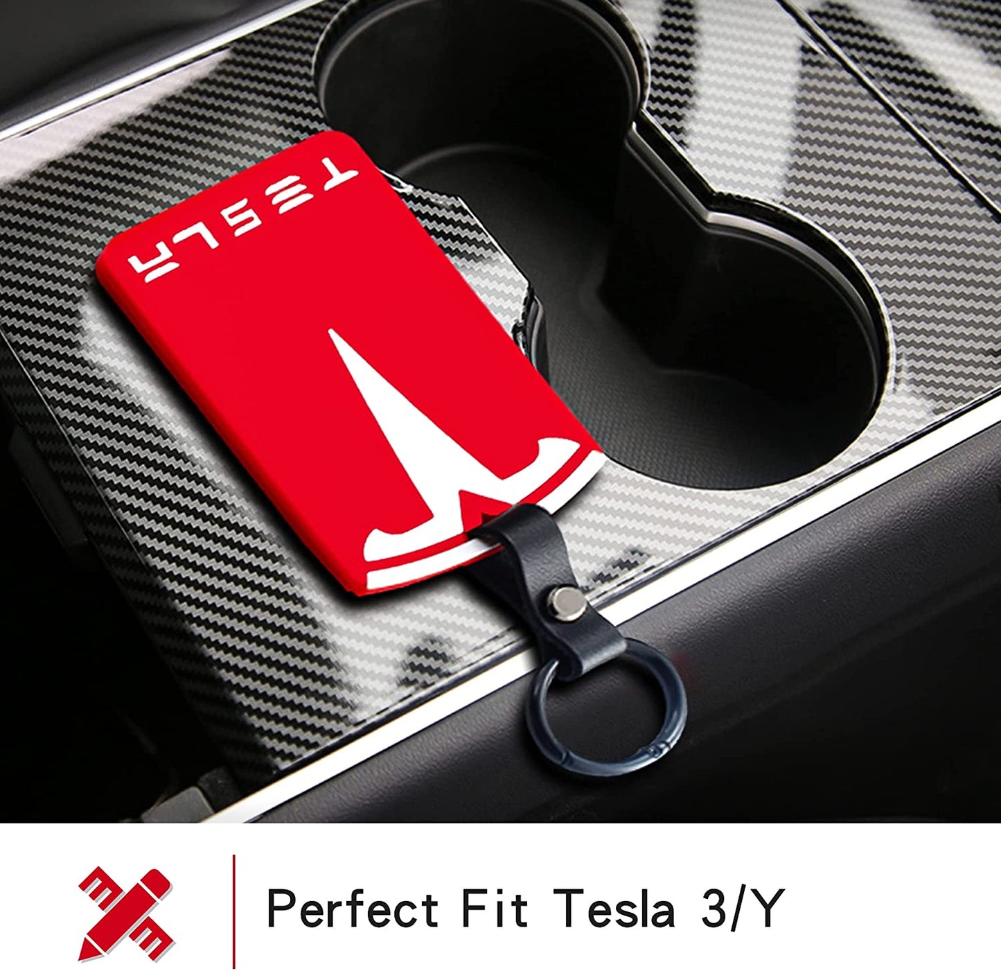 Tesla Key Card Holder Keychain for Tesla Model 3 Model Y Silicone Key Chain Logo Pattern Car Accessories Black&Red.