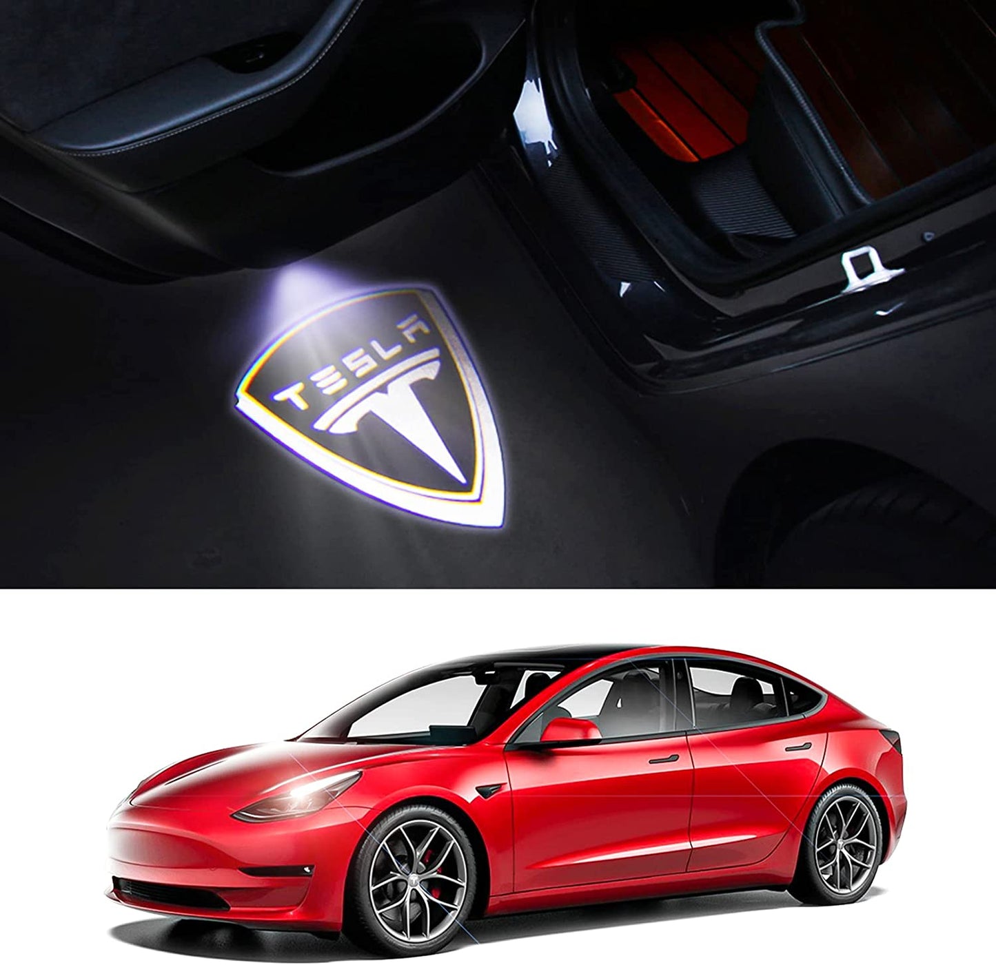 Tesla Model 3 LED Logo Projector Puddle Lights,Model 3/Y/S/X Car Door Light Accessories 2 Pack(Tesla with Circle)