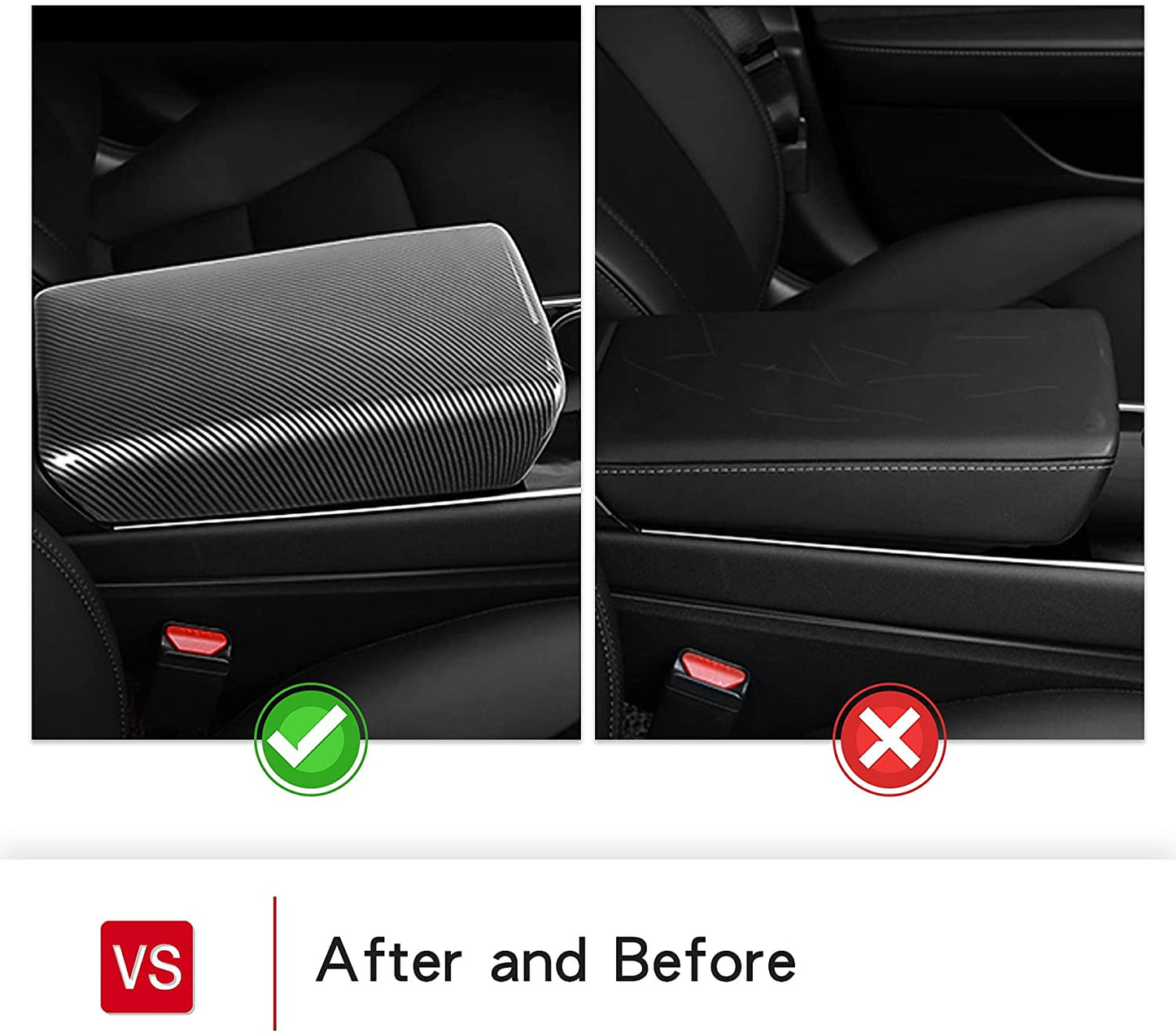 Tesla Model 3 Center Console Armrest Panel Box Cover Modification Accessories Decoration Custom Fit 2021 Model 3/Y (Carbon Fiber)