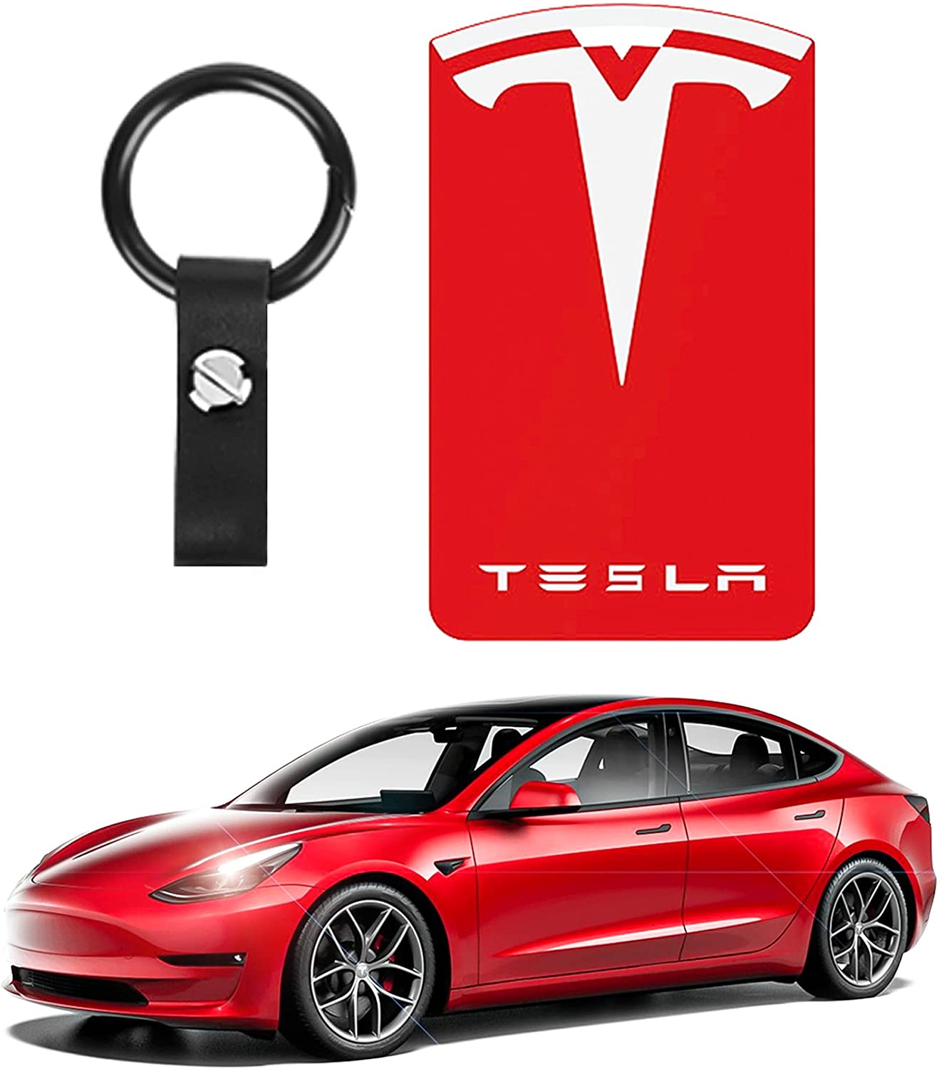 Tesla Key Card Holder Keychain for Tesla Model 3 Model Y Silicone Key Chain Logo Pattern Car Accessories Black&Red.