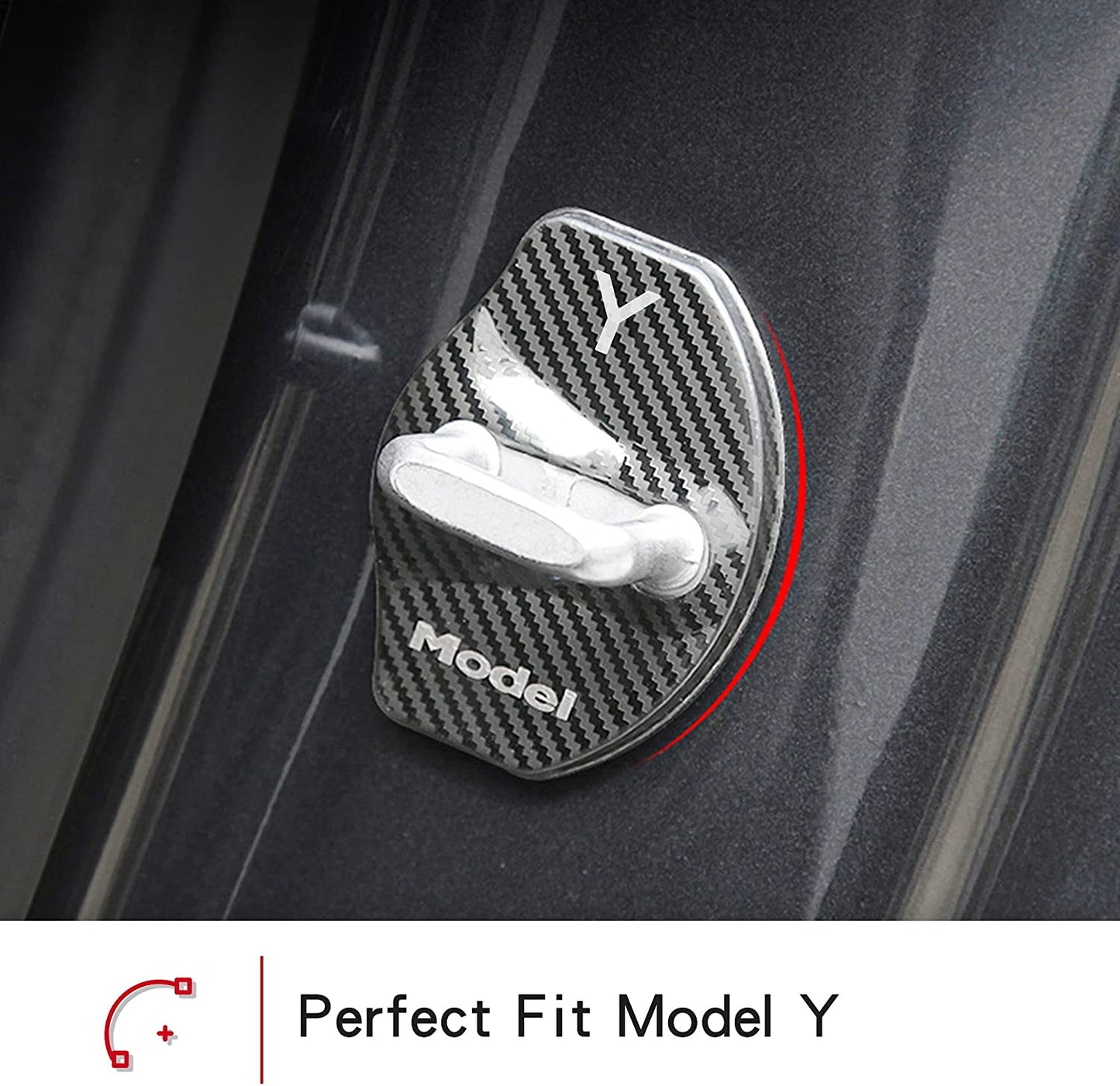 Tesla Model 3/Y Door Lock Cover Protector Accessories Latches Covers,Stainless Steel Door Stopper 4 Pcs(Carbon Fiber)