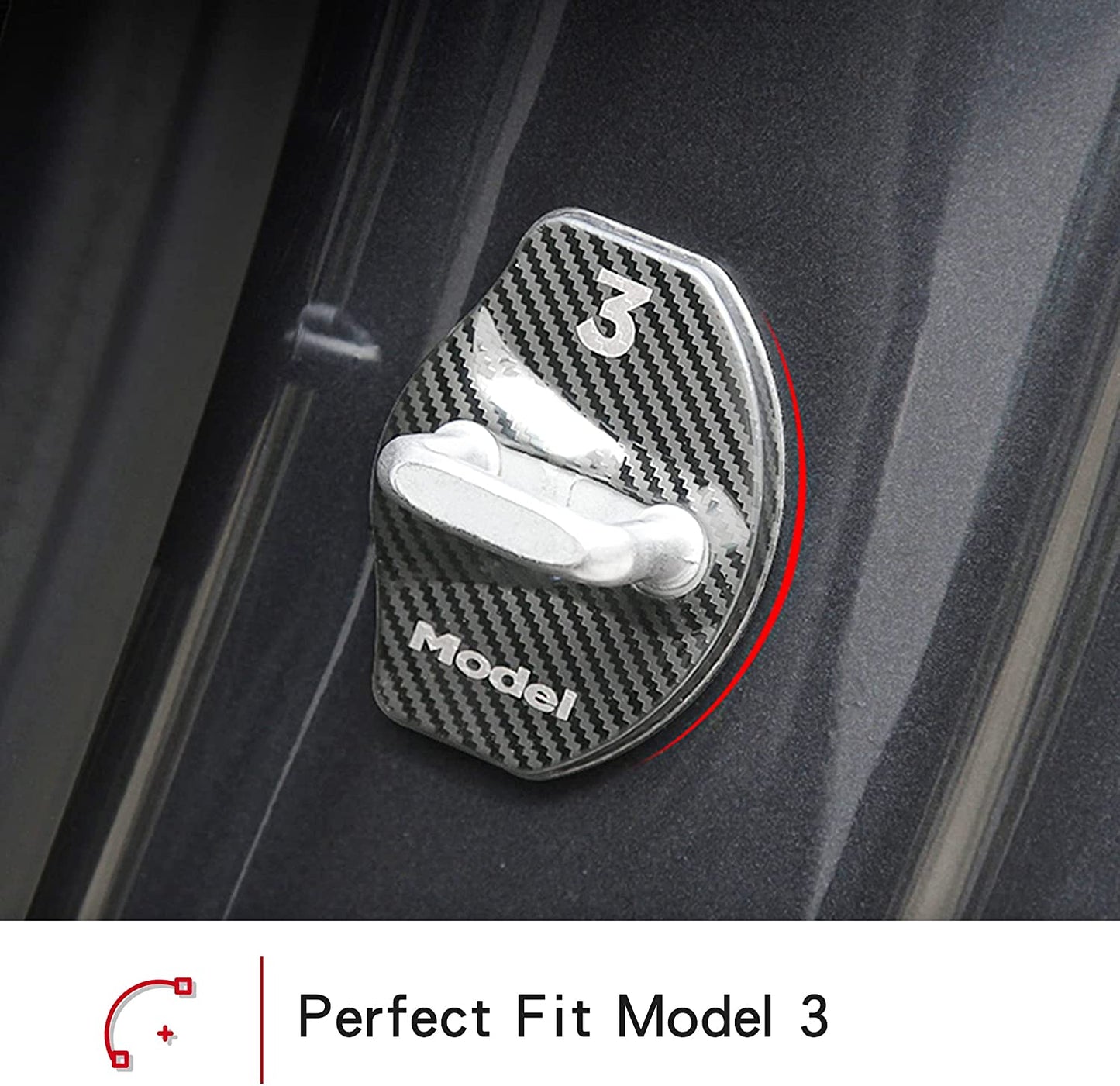 Tesla Model 3/Y Door Lock Cover Protector Accessories Latches Covers,Stainless Steel Door Stopper 4 Pcs(Carbon Fiber)